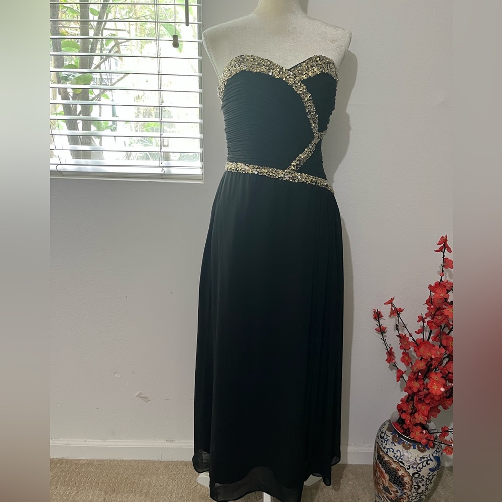 May Queen Black and Gold Sequin Silk Dress